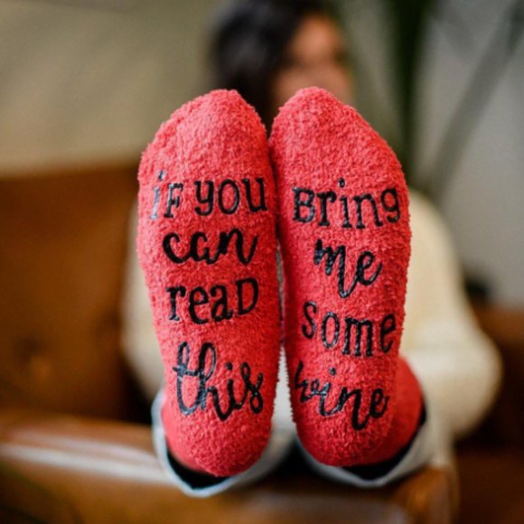Red Furry Wine Socks NWT - Picture 1 of 3